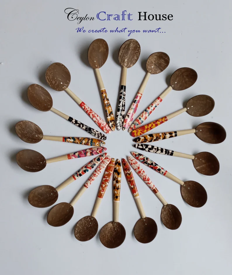 6" colorful Wooden Spoon| Handmade Coconut Shell Wooden Spoon|Lacquerware coconut shell flat wooden spoon|Natural Kitchen Tools Equipment. - Image 4