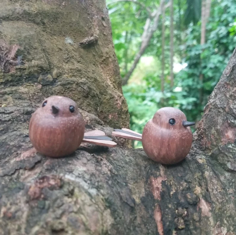 Wooden birds,Wood turning Bird,Home Deco-Gift for Her,Robin Bird,bird figures,wooden birds figurine,miniature wooden bird,vintage birds,gift - Image 3