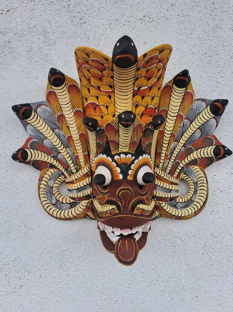 Traditional cobra Decorative Tiki Mask Home Decor |Sri Lankan Handmade Wood Wall Decor |Handcarved Wooden Mask|Unique Gift Idea |Polynesian - Image 4