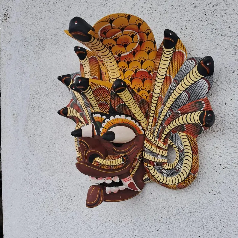 Traditional cobra Decorative Tiki Mask Home Decor |Sri Lankan Handmade Wood Wall Decor |Handcarved Wooden Mask|Unique Gift Idea |Polynesian - Image 2