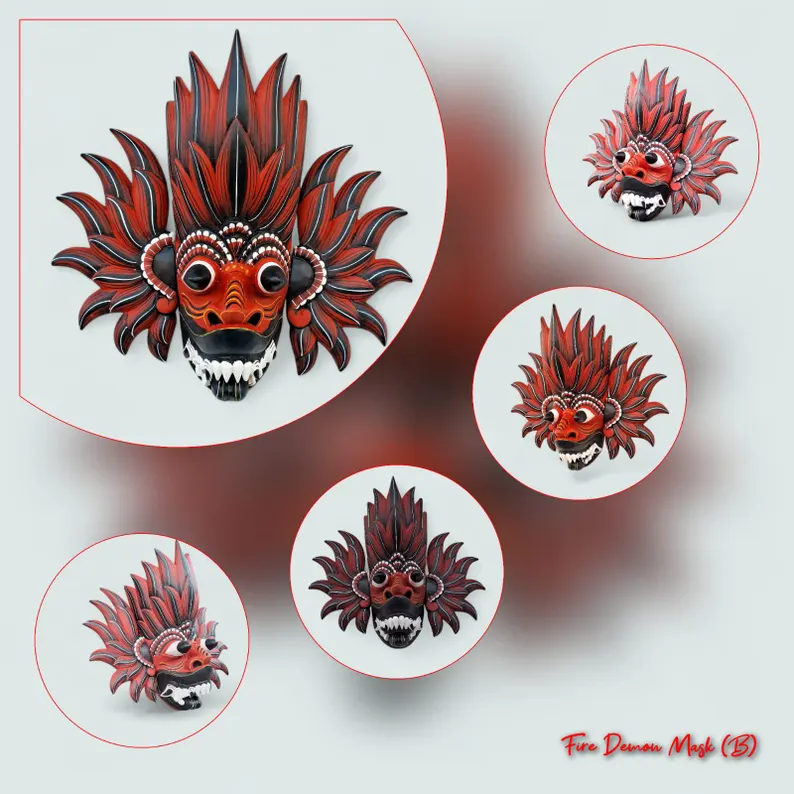 Hand carved wooden masks,Wall art,Fire demon mask,Cobra Protection Mask,Peacock demon mask,Sri Lankan Mask,Unique Wall hanging,Wall decor - Image 3