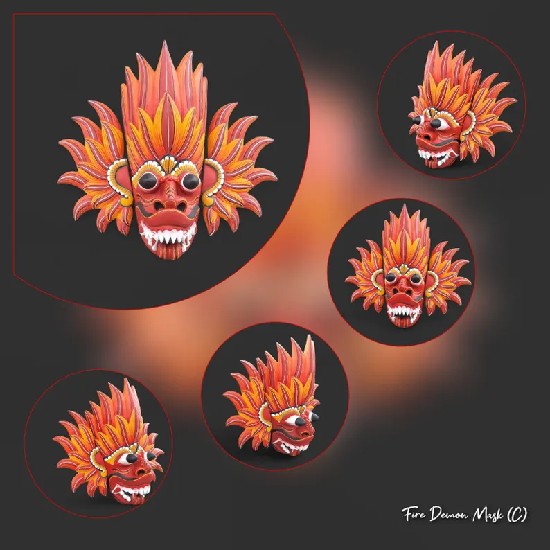 Hand carved wooden masks,Wall art,Fire demon mask,Cobra Protection Mask,Peacock demon mask,Sri Lankan Mask,Unique Wall hanging,Wall decor - Image 4