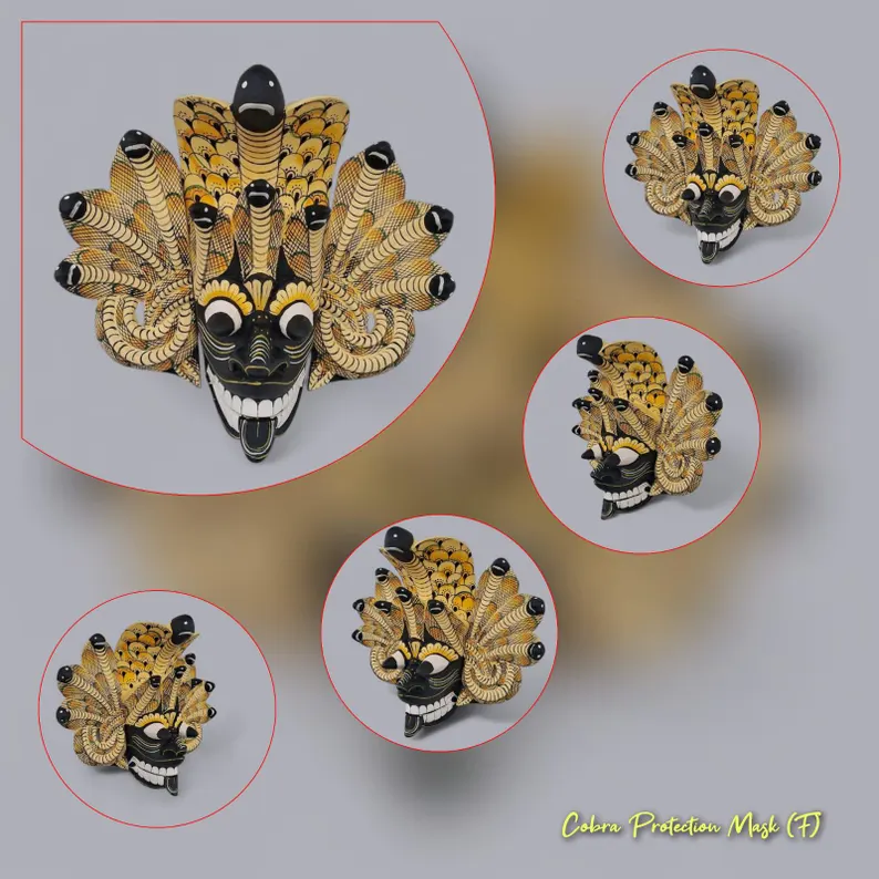 Hand carved wooden masks,Wall art,Fire demon mask,Cobra Protection Mask,Peacock demon mask,Sri Lankan Mask,Unique Wall hanging,Wall decor - Image 7