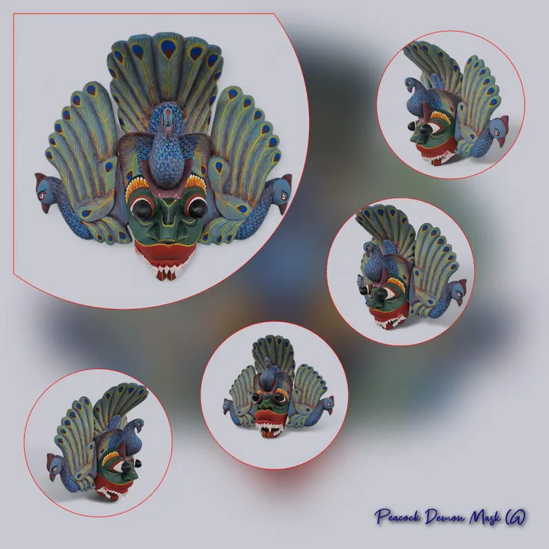 Hand carved wooden masks,Wall art,Fire demon mask,Cobra Protection Mask,Peacock demon mask,Sri Lankan Mask,Unique Wall hanging,Wall decor - Image 8