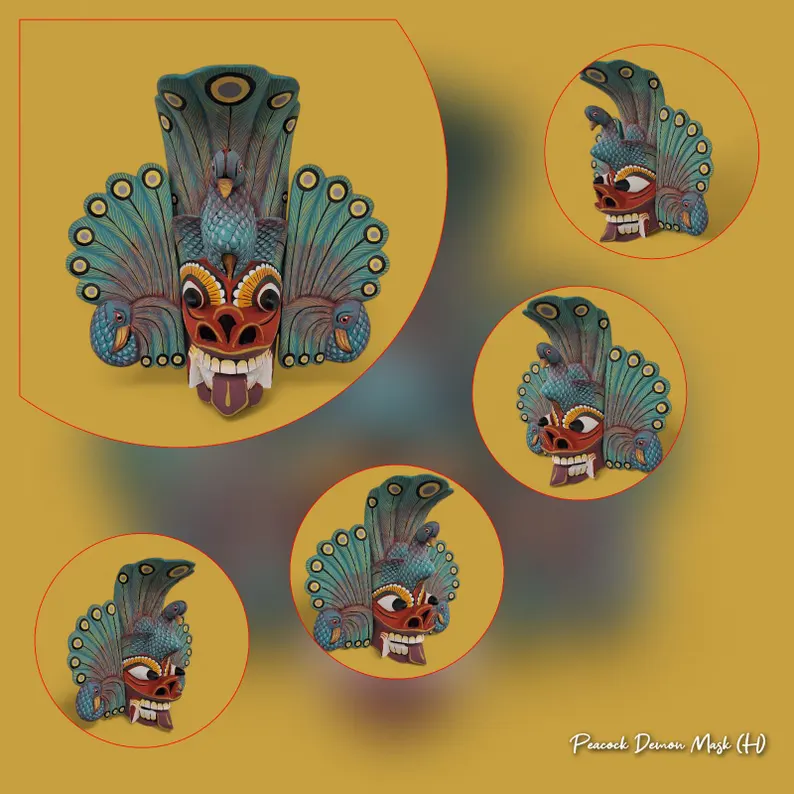 Hand carved wooden masks,Wall art,Fire demon mask,Cobra Protection Mask,Peacock demon mask,Sri Lankan Mask,Unique Wall hanging,Wall decor - Image 9