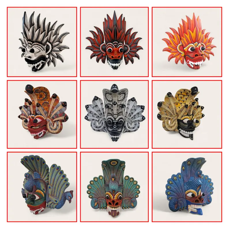 Hand carved wooden masks,Wall art,Fire demon mask,Cobra Protection Mask,Peacock demon mask,Sri Lankan Mask,Unique Wall hanging,Wall decor