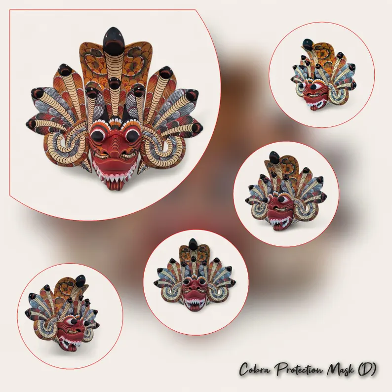 Hand carved wooden masks,Wall art,Fire demon mask,Cobra Protection Mask,Peacock demon mask,Sri Lankan Mask,Unique Wall hanging,Wall decor - Image 5