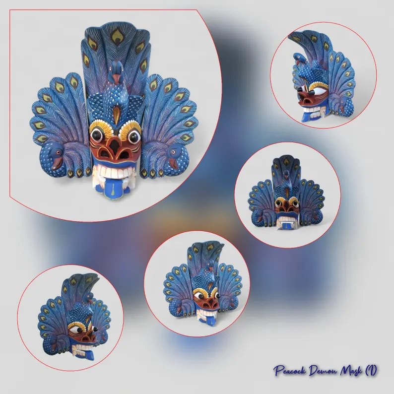 Hand carved wooden masks,Wall art,Fire demon mask,Cobra Protection Mask,Peacock demon mask,Sri Lankan Mask,Unique Wall hanging,Wall decor - Image 10